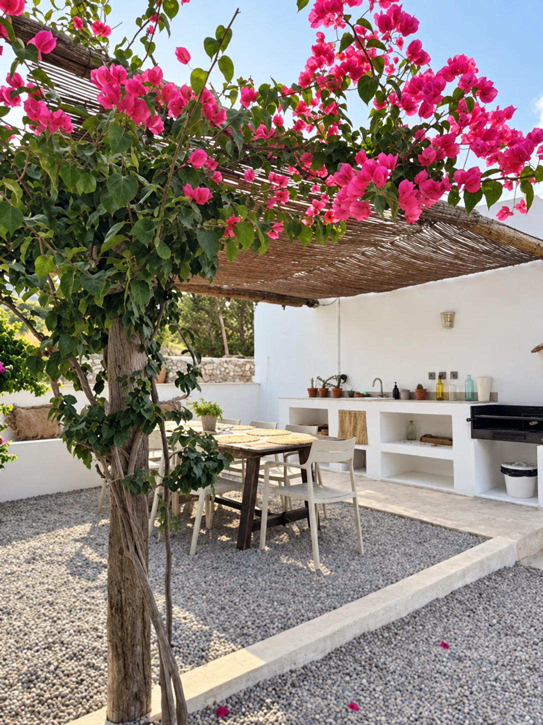 Buganvilla en flor junto al quinchito de Masía La Costereta